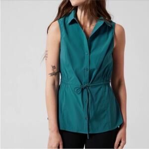 NWT Athleta Levitate Poplin Tank Blouse “Borealis Green"